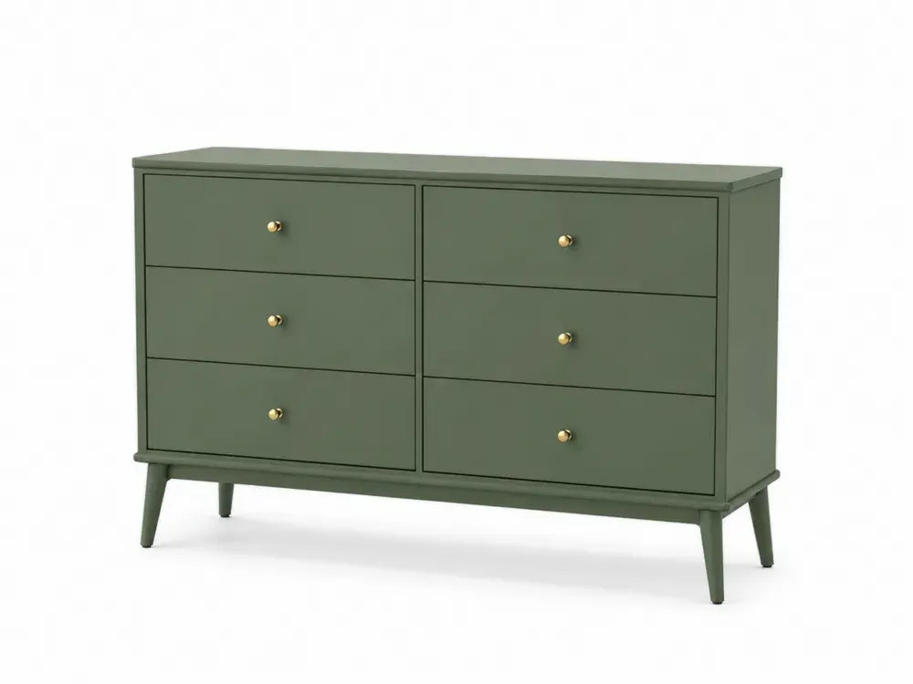 Kommode Sideboard mit 6 Schubladen 120 x 40 x 80 cm MDF Gummibaumholz rechteckig Grün Goldfarben