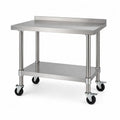 Edelstahl Rollwagen Arbeitstisch mit Aufkantung 90 x 60 x 95 cm 2 Ablagen 4 Rollen rechteckig Silberfarben Schwarz
