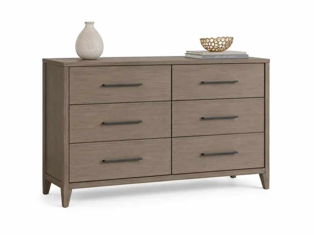 Kommode Sideboard mit 6 Schubladen 140 x 45 x 82 cm Spanplatte Melaminbeschichtung rechteckig Eichefarben Schwarz