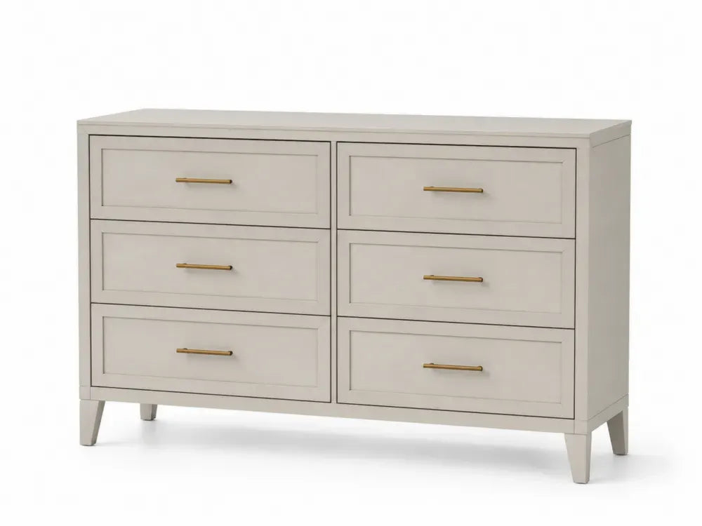 Kommode mit 6 Schubladen 120 x 40 x 80 cm MDF Spanplatte Polyurethanlack rechteckig Cremeweiß Goldfarben