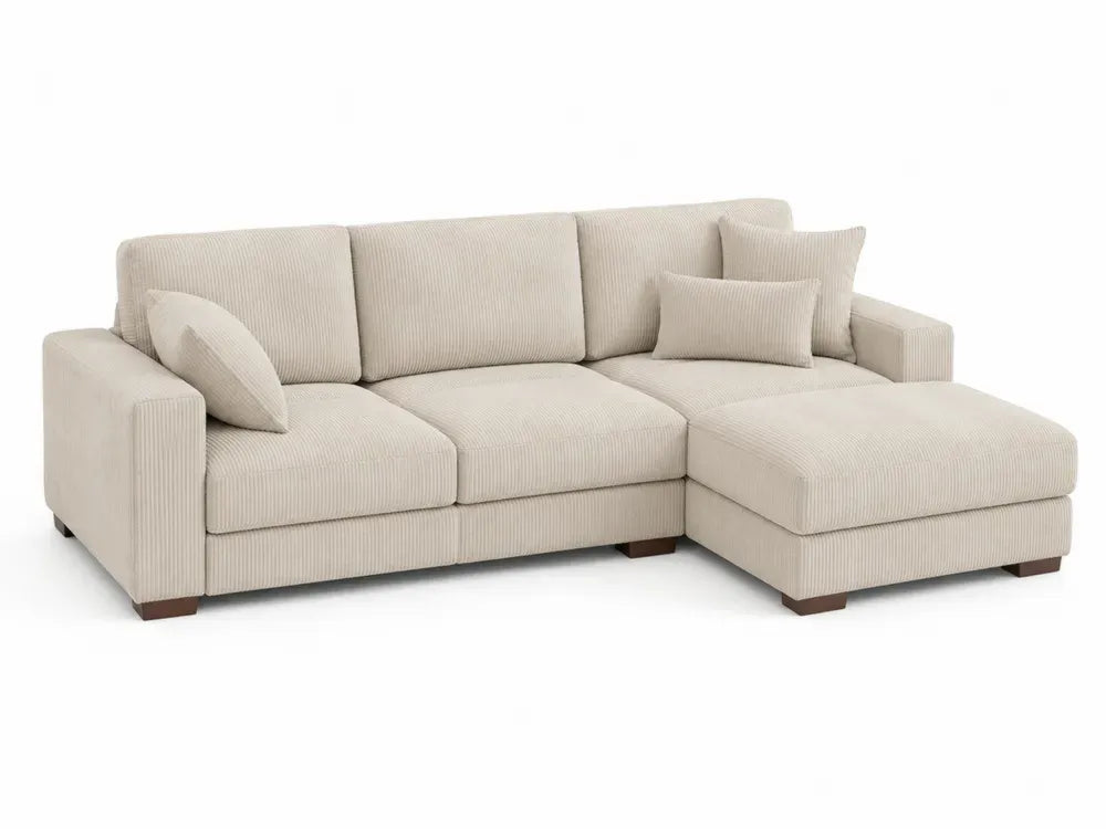 2-teiliges modulares Ecksofa 260 x 165 x 86 cm Polyester-Cordgewebe Kiefernholz Sperrholz Beige Braun mit rechter Recamiere und 3 Kissen