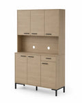Highboard Aufbewahrungsschrank mit 6 Türen 1 Schublade 120 x 40 x 180 cm Spanplatte Stahl rechteckig Eiche hell Schwarz
