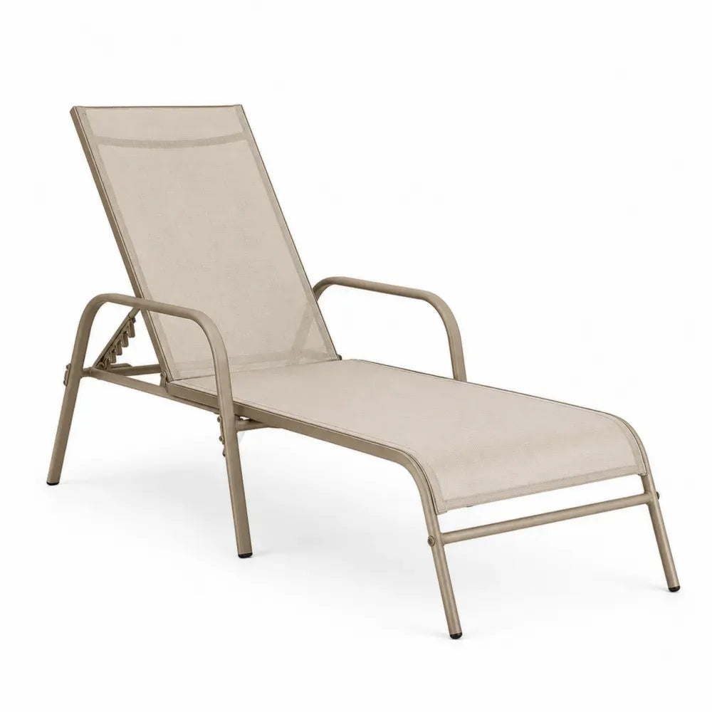 Sonnenliege Gartenliege mit Armlehnen und verstellbarer Rückenlehne pulverbeschichtetes Aluminium PVC-beschichtetes Polyestergewebe Taupe Beige Schwarz 170 x 65 x 100 cm