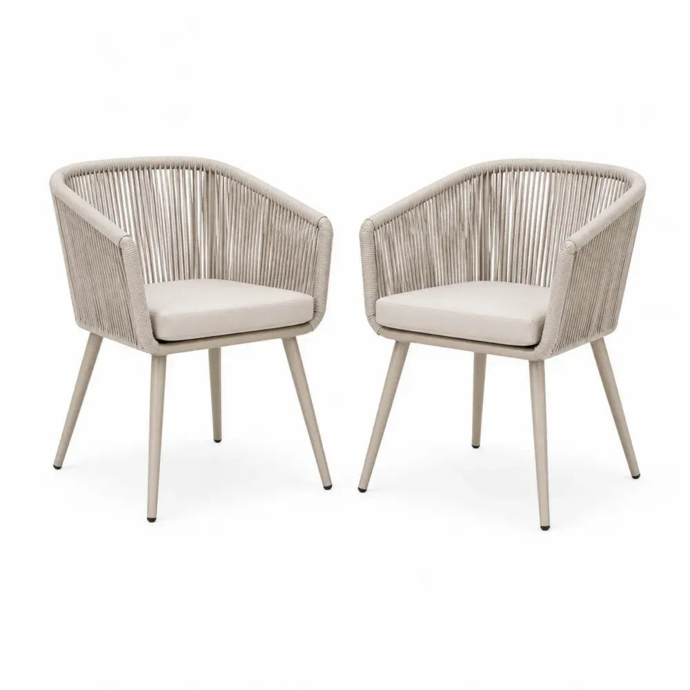 2er Set Gartenstühle mit Armlehnen 58 x 60 x 78 cm je Stuhl Seilbespannung Polyester Stahl Beige Creme