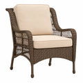 Gartensessel mit Sitzkissen Rückenkissen 75 x 82 x 95 cm aus PE-Rattan und pulverbeschichtetem Stahl Braun Beige
