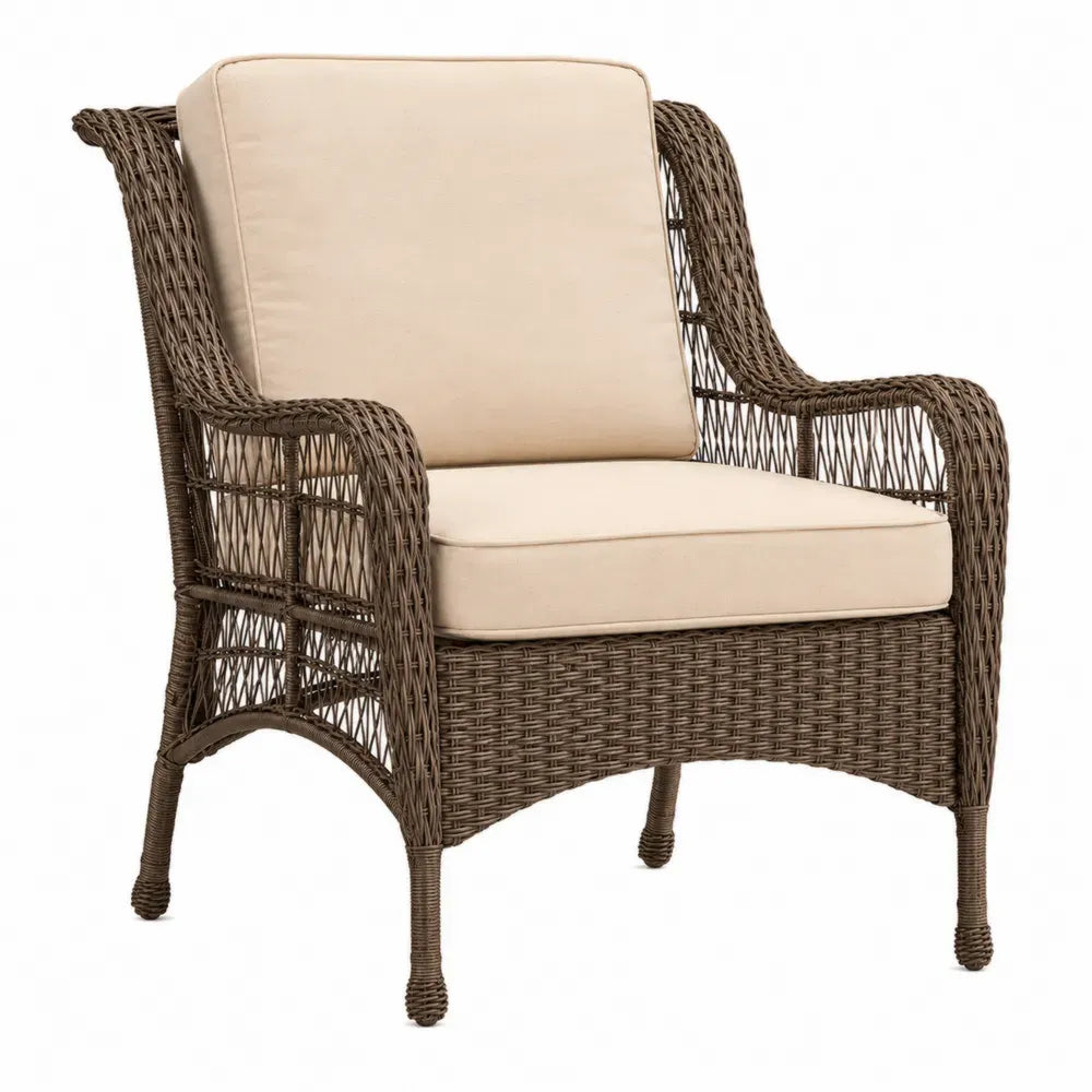 Gartensessel mit Sitzkissen Rückenkissen 75 x 82 x 95 cm aus PE-Rattan und pulverbeschichtetem Stahl Braun Beige