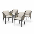 4er Set Gartenstühle mit Kissen pulverbeschichteter Stahl Polypropylen-Seilgeflecht Creme Taupe Dunkelgrau Schwarz 58 x 62 x 78 cm