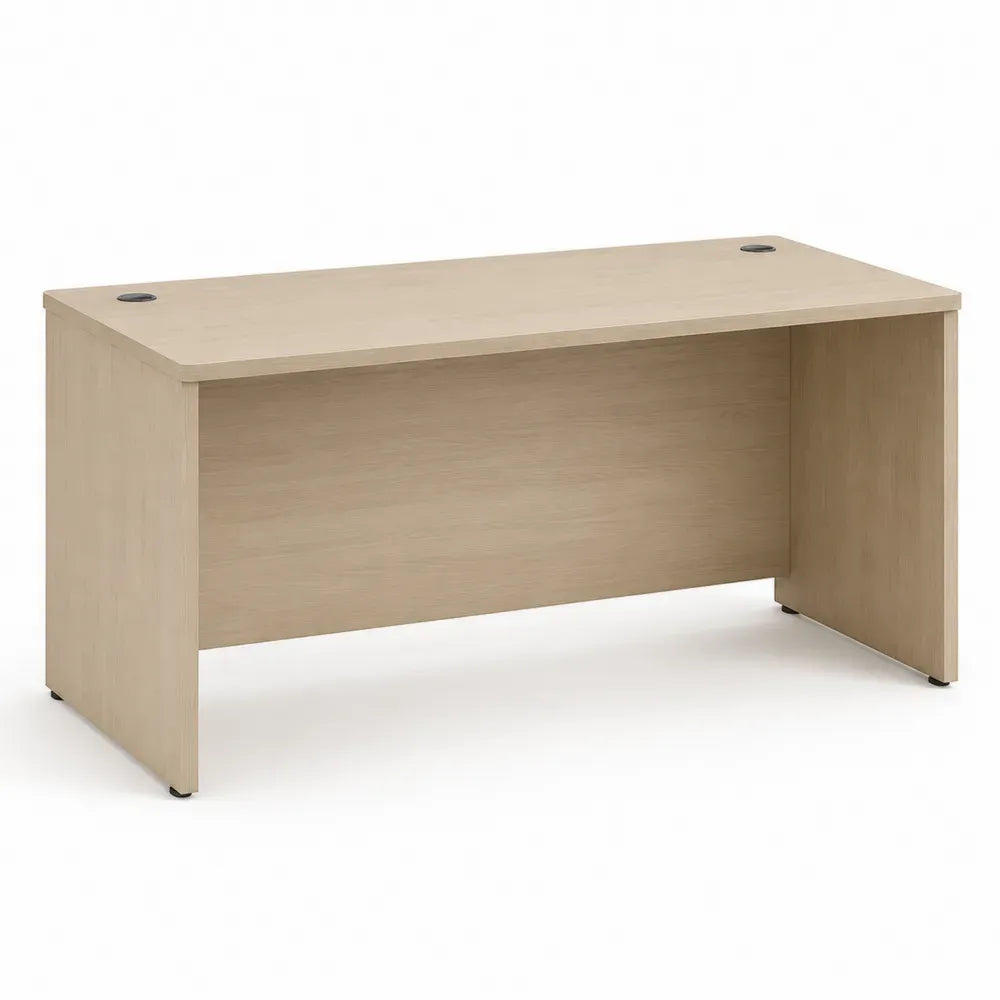 Schreibtisch Bürotisch 160 x 80 x 75 cm Spanplatte rechteckig Ahornfarben Schwarz mit Kabeldurchlässen