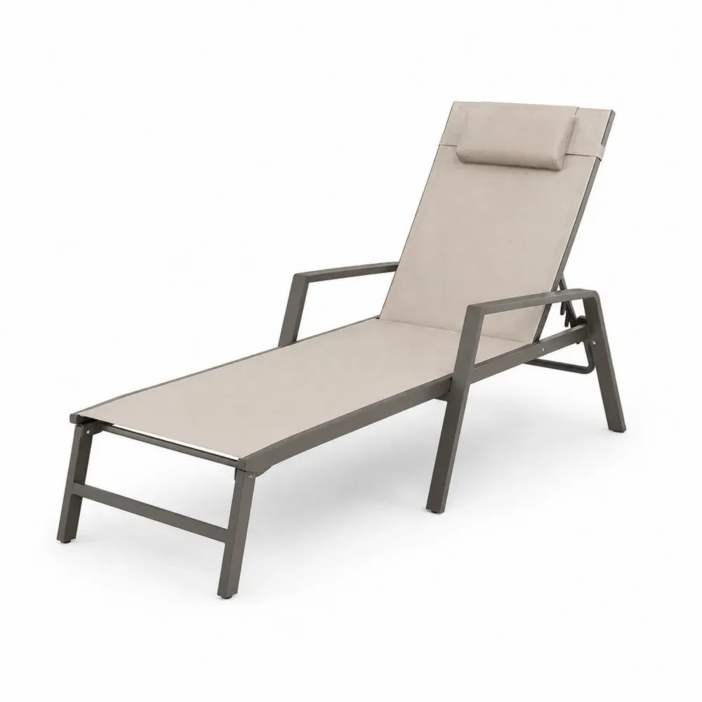 Sonnenliege Gartenliege rechteckig 190 x 66 x 98 cm mit Armlehnen Kopfkissen verstellbarer Rückenlehne Aluminium und PVC-beschichtetem Polyestergewebe Taupe Beige