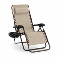 Garten-Relaxstuhl klappbar 90 x 65 x 110 cm mit Kopfkissen Seitentisch Stahl und PVC-beschichtetem Polyestergewebe Beige Dunkelbraun Schwarz