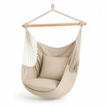 Hängesessel Gartenstuhl mit Kissen und Holzstange Baumwoll-Polyester-Canvas Baumwollseile Beige Naturbraun 100 x 70 x 130 cm