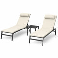 Sonnenliegen 2er Set mit Beistelltisch je Liege 195 x 65 x 95 cm Tisch 45 x 45 x 45 cm Aluminium Polyesterauflage Anthrazit Creme