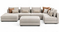 Modulares Ecksofa Wohnlandschaft U Form mit Hocker 7 Kissen Kiefer Massivholz Sperrholz Polyestergewebe Beige Braun Schwarz 340 x 220 x 85 cm