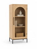Vitrinenschrank Aufbewahrungsschrank 70 x 40 x 160 cm Spanplatte MDF geriffeltes gehärtetes Glas Eiche hell Schwarz mit 1 Tür und 2 Einlegeböden
