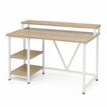 Schreibtisch Computertisch mit Monitoraufsatz 120 x 60 x 92 cm Spanplatte Stahl rechteckig Eiche hell Weiß Schwarz mit 2 Ablagen