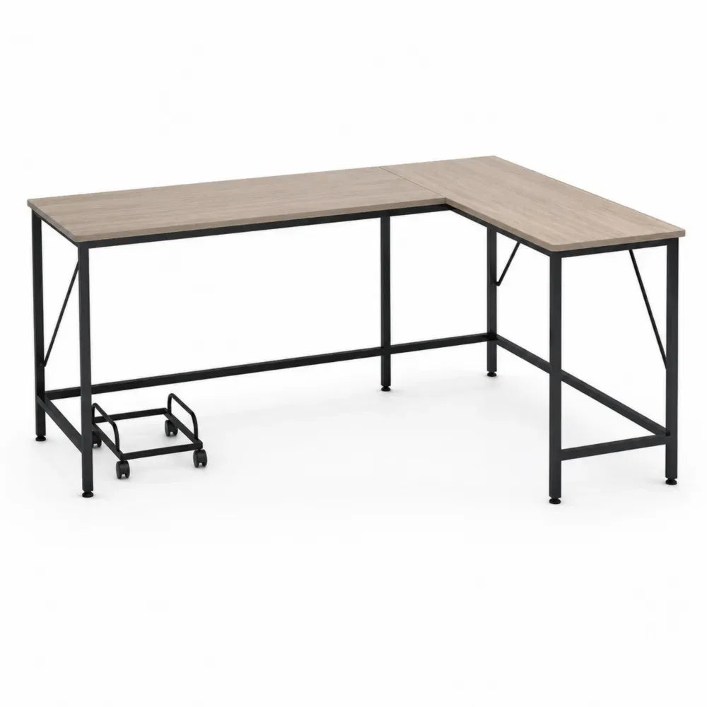 Eckschreibtisch Computertisch L-Form 150 x 110 x 75 cm Spanplatte Stahl Eiche hell Schwarz mit PC-Halter