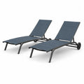 Sonnenliegen 2er Set mit Rollen verstellbarer Rückenlehne pulverbeschichtetem Aluminium PVC-beschichtetem Polyestergewebe Anthrazit Dunkelgrau Schwarz je 195 x 65 x 90 cm