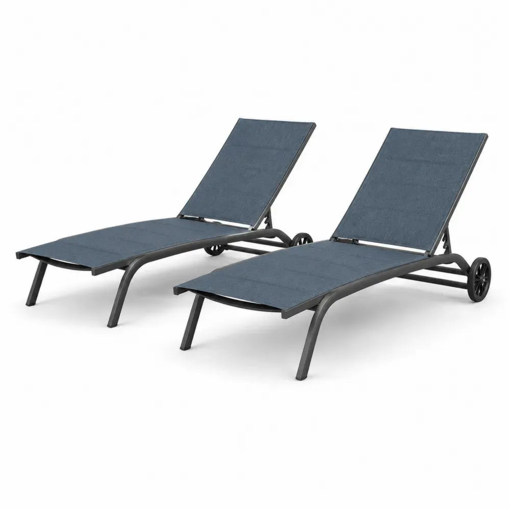 Sonnenliegen 2er Set mit Rollen verstellbarer Rückenlehne pulverbeschichtetem Aluminium PVC-beschichtetem Polyestergewebe Anthrazit Dunkelgrau Schwarz je 195 x 65 x 90 cm